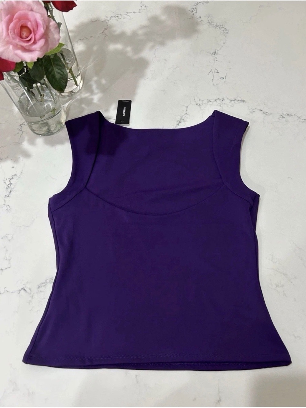 Express Body Contour Purple Boat Neck Tank Top Size M NWT - Picture 2 of 7
